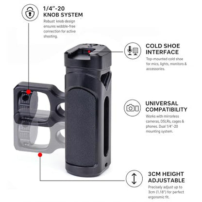 Zeadio Adjustable Camera Side Handle with 1/4"-20 Knob & Cold Shoe Mount for Mirrorless DSLR Cameras Phone Stand, for Recording, Vlog Tripod, Phone Vlogging Kit, Travel Tripod etc (Pack of 2)