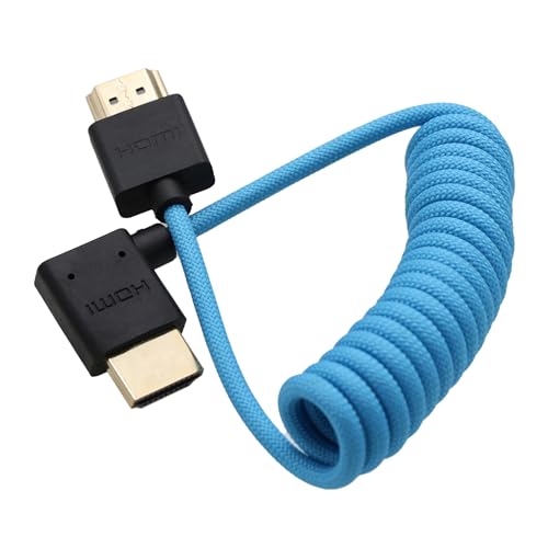 HDMI 8K 4K ProRes Raw Video Cable for ATOMOS Ninja V Shinobi, Sony A7RV A7IV FX3 FX30, Canon C80 C70 R1 R5 Mark II, Fujifilm Fuji GFX100 II, X-H2, Blue Braided Coiled - color: Blue, size: Left Angle to Straight