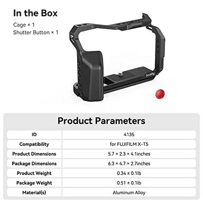 SmallRig X-T5 Camera Full Cage for FUJIFILM, Aluminum Alloy Camera Rig for Fujifilm XT5 with Shutter Button, Built-in QD Port, NATO Rails and Quick Release Plate for Arca - 4135
