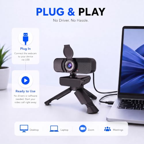 C26 1080P Webcam with Microphone, USB Computer Camera with Privacy Cover, Noise Reducing Mic, Auto Light Correction, 105° Wide Angle, Plug&Play for PC Mac Laptop Zoom Teams Streaming - style: 1080P