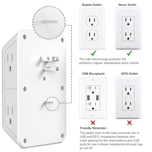 3 Pack Surge Protector Outlet Extender, 6 Outlet Splitter with 4 USB Ports (2 USB C), Multi Plug Wall Outlet 1050J Power Strip, USB Wall Charger for Home Office Kitchen Travel-ETL - color: White 3PCS