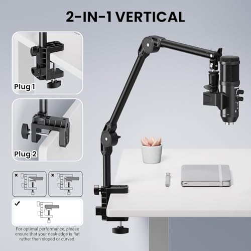 Microphone Boom Arm,Adjustable Mic Stand with 3/8" & 5/8" Adapter, Heavy-Duty Suspension Boom Arm for Streaming, Podcasting,Recording, Compatible with Blue Yeti, HyperX QuadCast, Most Condenser Mics