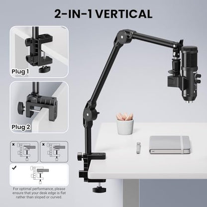 Microphone Boom Arm,Adjustable Mic Stand with 3/8" & 5/8" Adapter, Heavy-Duty Suspension Boom Arm for Streaming, Podcasting,Recording, Compatible with Blue Yeti, HyperX QuadCast, Most Condenser Mics