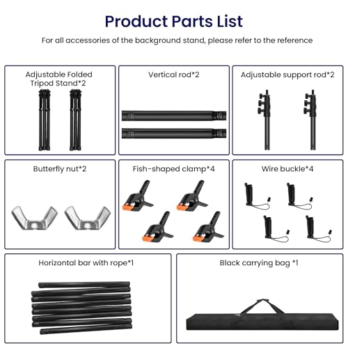 Jiang&Rong Portable Reverse-Folding Backdrop Stand Kit, 10ft x 6.5ft (W x H) Adjustable Background Stand with a Carrying Bag for Party, Birthday, Wedding, Graduation