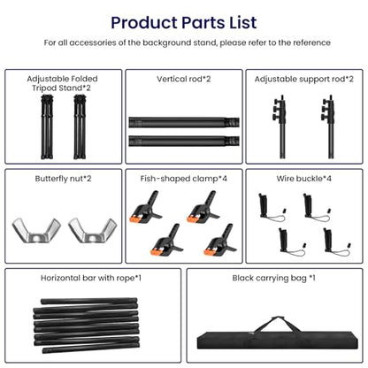 Jiang&Rong Portable Reverse-Folding Backdrop Stand Kit, 10ft x 6.5ft (W x H) Adjustable Background Stand with a Carrying Bag for Party, Birthday, Wedding, Graduation