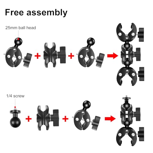 PULUZ Double Clamp Motorcycle Mount Kit for Insta360 X4 X3 X2 GO 3 One RS Camera, Bike Handlebar Mount Bundle with 59" Invisible Selfie Stick Telescopic for Moto Bicycle Riding Records - style: Double Camera Mount Kit