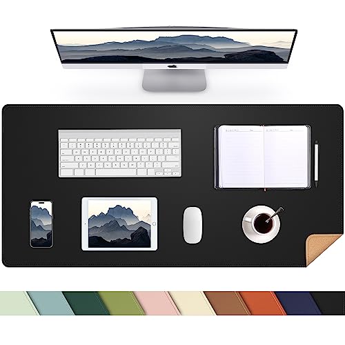 AFIING Desk Mat 35.4" x 17", Cork & PU Leather Desk Pad, Black | Large Mouse Pad, Waterproof Desk Protector, Office Desk Mat & Laptop Blotter - color: Black, size: 36" x 17"