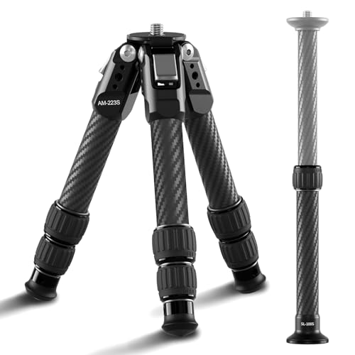 SIRUI Mini Carbon Fiber Tripod with Extendable Center Column, Max Height 26", Supports 33lbs - Ultra-Light 1.7lbs for Desk & Travel, New Anti-Corrosion Carbon Fiber(AM-223S+SL-100S) - style: Center Column Tripod