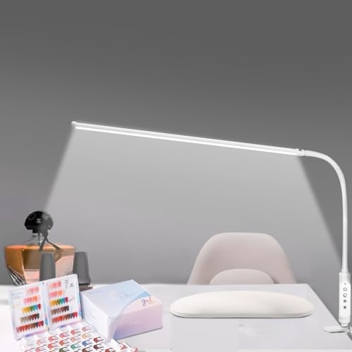 CGBE Nail Light for Desk: 360° Adjustable Nail Lamp for Desk with 3 Color Modes 5 Brightness, 23.6-Inch Led Desk Lamp for Salon Manicurist Tattoo Crafts Sewing Work Reading Game - color: White-Clip