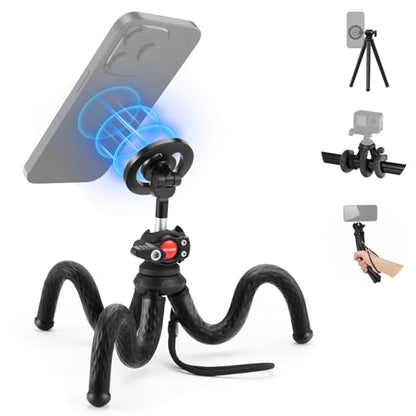 NEEWER Magnetic Flexible Phone Tripod Compatible with Magsafe iPhone 15 Pro Max 14 Series Android, Mini Vlog Cellphone Tripod Stand with Ball Head for Stroller Bike Motorcycle Tube Round Objects, TP33 - style: TP33