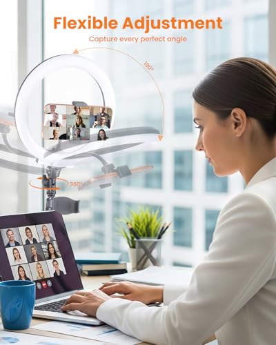 Nicefoto 10" Ring Light with 66'' Tripod Stands & 2 Phone Holder, LED Circle Ring Lights Compatible with All Phones, 3 Color & 10 Brightness Level, for Live Stream, Makeup, Zoom, TikTok, YouTube