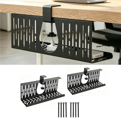 Under Desk Cable Management Tray, Cord Organizer for Desk Cable Management Tray Under Desk with Clamp for Home Office, Standing Desk (2Pack Black)