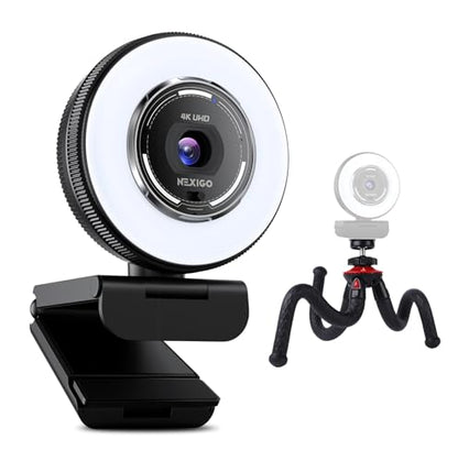 NexiGo 4K Streaming Webcam Kit, N680E Pro UHD Webcam w/Ring Light, PDAF Autofocus, 1080p 60FPS, Dual Noise-Canceling Mics, Privacy Shutter, Flexible Tripod Stand, for Zoom/Teams/Twitch/Google Meet