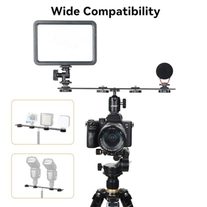 UTEBIT 13 inch Flash Bracket, Long Dual Camera Mount with 1/4“ Hot Shoe | Flash Bracket Extension Bar, Straight Flash Brackets 1/4-3/8 Thread Hole Tripod Mount for Camera/LED Light/Microphone - size: 13 Inch