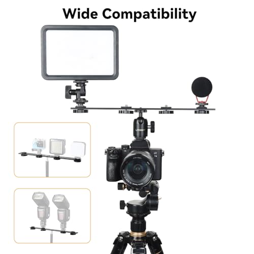 UTEBIT 13 inch Flash Bracket, Long Dual Camera Mount with 1/4“ Hot Shoe | Flash Bracket Extension Bar, Straight Flash Brackets 1/4-3/8 Thread Hole Tripod Mount for Camera/LED Light/Microphone - size: 13 inch Flash Bracket (Metal)
