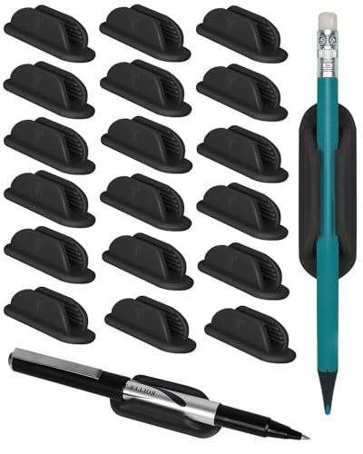 Tiizze Adhesive Pencil Holders for Desk Set of 20 - Silicone Pen Holder with Upgraded Acrylic Adhesive Pads - Flexible Desk Pencil Holder for Class Office Essentials Accessories, Teacher Supplies - color: Dark