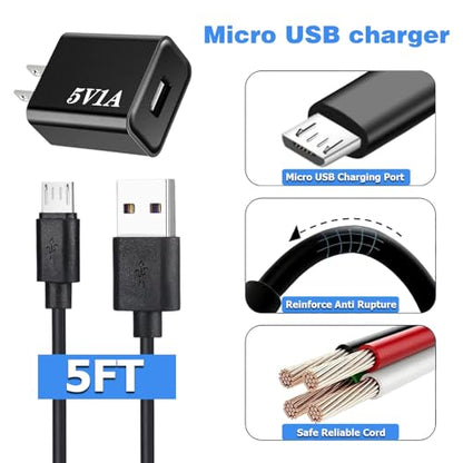 5v 1a power cord 5v-1a adapter micro usb cable 5v1a charger 5v/1a power supply micro usb charger with wall plug 5v 1000ma microusb 5 volt 1 amp 5 watt fo radio/electric toothbrush/PointReading pen/Toy - color: black+micro usb cable