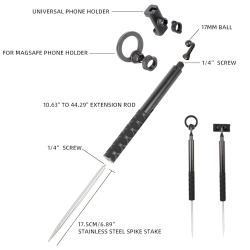 Ground Golf Monopod and Tripod Phone Holder Stand with Spike Stake, 46" Extendable Selfie Stick & Universal 1/4" Screw - Record Stable Hands-Free Golf Swing Videos for magsafe and All Smartphones - style: Monopod and Tripod