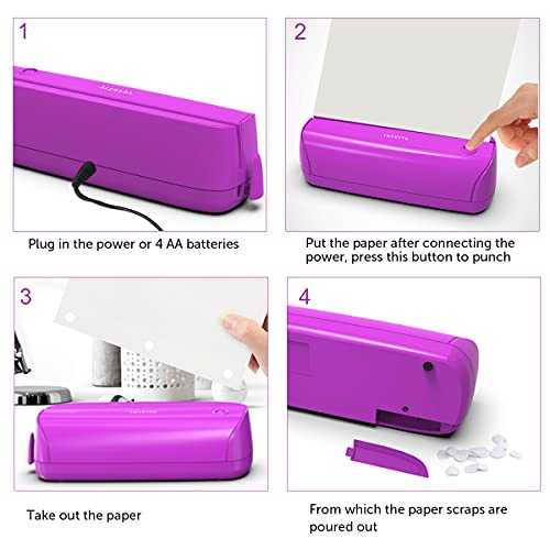 Electric 3 Hole Paper Punch, VEYETTE Paper Puncher with Adapter for Office School Studio, 20 Sheet Capacity, AC or Battery Purple - color: Purple