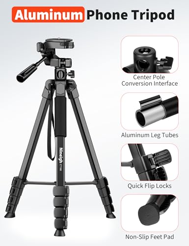 Nineigh 75" Phone Tripod Stand, Overhead Tripod for iPhone with Remote Phone Holder, Aluminum Travel Tripods for Video, Live Streaming & Vlogging, Compatible with iPhone Camera - size: 75 inch
