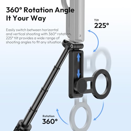 ULANZI JJ03 Magnetic Mini Tripod for Phone with Remote, 3-in-1 Pocket Selfie Stick Handle Grip, 360° Rotation Extendable Tripod Stand for iPhone Android Phones, for iPhone 17 16 15 14 13 12 Series