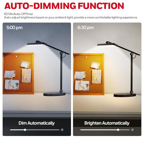 Honeywell Desk Lamp for Home Office, H4 Sunturalux™ Eye-Caring LED Desk Light, 700LM Dimmable Desk Lamp with Timer, Adjustable Desk Reading Light, Touch Auto Dimming Table Lamp for Study, Bedroom - color: Black