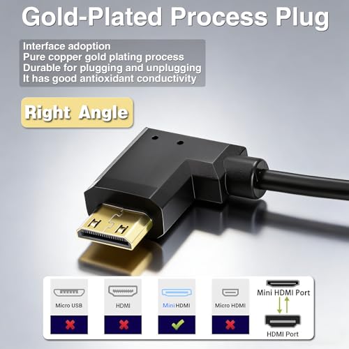 Duttek Right Angle HDMI to Mini HDMI Coiled Cable 1FT-4FT, 18Gbps, 4K@60Hz, Ultra-Thin High Speed Mini HDMI 2.0 Cord Compatible with Camera, Camcorder, Tablet and Video Card, Laptop-Black - size: Right Angled min hdmi to hdmi 4FT