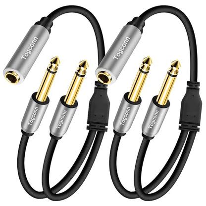 2-Pack 1/4 inch TS Mono Splitter Y Adapter, 6.35mm Mono Female to Dual 6.35 mm TS Mono Male Jack, Quarter inch Audio Speaker Splitter Converter Cable 1 Feet, Gold Plated Connectors - color: 6.35mm TS Female to Dual 6.35mm Male, size: 2 Pack