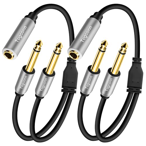 2-Pack 1/4 inch TS Mono Splitter Y Adapter, 6.35mm Mono Female to Dual 6.35 mm TS Mono Male Jack, Quarter inch Audio Speaker Splitter Converter Cable 1 Feet, Gold Plated Connectors - color: 6.35mm TS Female to Dual 6.35mm Male, size: 2 Pack