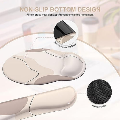 iCasso Large Gaming Mouse Pad Wrist Support Set, Desk Mat, 4in1 XXL Mousepad + Keyboard Wrist Rest+Mouse Wrist Rest+Coaster Set with Ergonomic Design for Home Office Table Computer-Brown Art - color: Brown Art