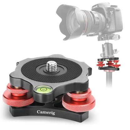 Tripod Leveling Base Camera Leveler, Aircraft Grade Aluminum Alloy 3 Axis Tri Wheel Head, 3/8” Thread, with +/-5 Degree Precision Adjustment for DSLR Camera Rotator Panoramic Head LP-64