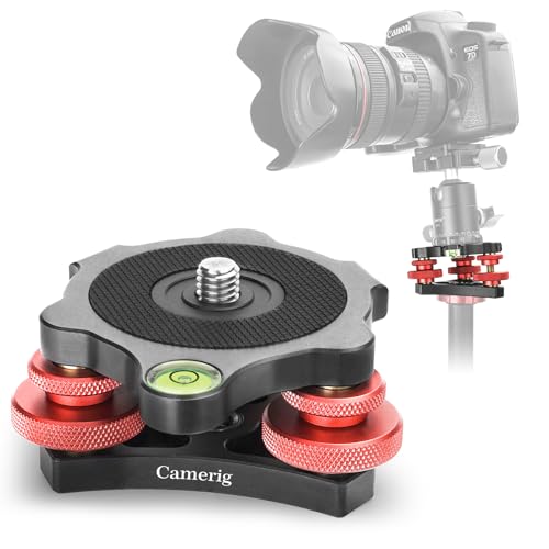 Tripod Leveling Base Camera Leveler, Aircraft Grade Aluminum Alloy 3 Axis Tri Wheel Head, 3/8” Thread, with +/-5 Degree Precision Adjustment for DSLR Camera Rotator Panoramic Head LP-64