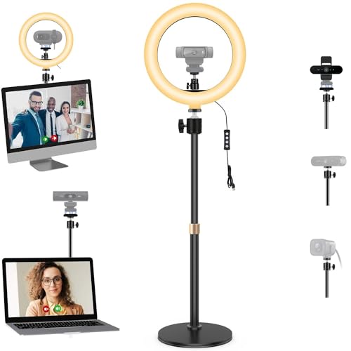 C920x Magnetic Webcam Light with Stand,10 Inch Ring Light with Adjustable Desktop Holder Compatible with Logitech C920s StreamCam C922x C930e C925e C615 Brio 501 301 101 Brio 4K C270 C310 webcams