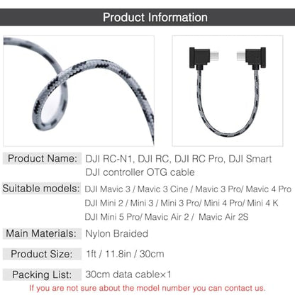 1FT USB C to USB C Remote Controller Cable for IPhone 17/16/15, DJI Mavic 3, Mini 2/3/Mini 4 Pro/5 Pro, Air 2S, Mavic Air 2, DJI RC-N1, RC Pro to Phone/Tablet Cable 90 Degree OTG Data Cord Accessories - style: USB C to USB C