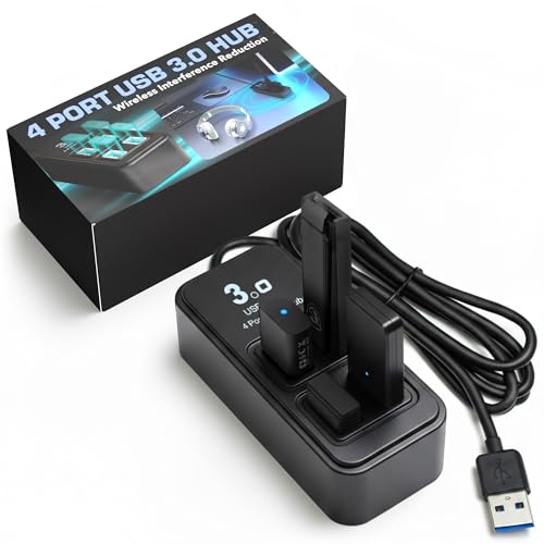 Rebuff Reality 4 Port USB Hub, Dongle USB 3.0 Hub for Wireless Interference Reduction for Gaming, Stable Connection & Lag-Free for Mouse, Keyboard, Headset, Compatible with PC, Mac, Xbox, PlayStation - size: 4-PORT