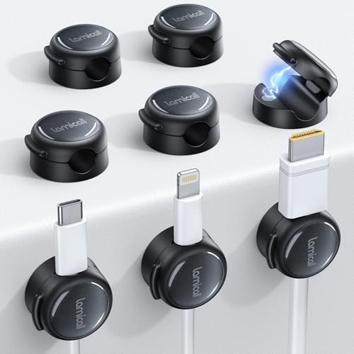 8Pack Magnetic Cord Organizer Cable Clips - Lamicall [Crystal-Clear] Desk Cable Managment for Phone Charging Cord, Adhesive Wire Holder for Home Office Desk Nightstand, Christmas Organizer Accessories - color: Misty Black, size: 8Pack
