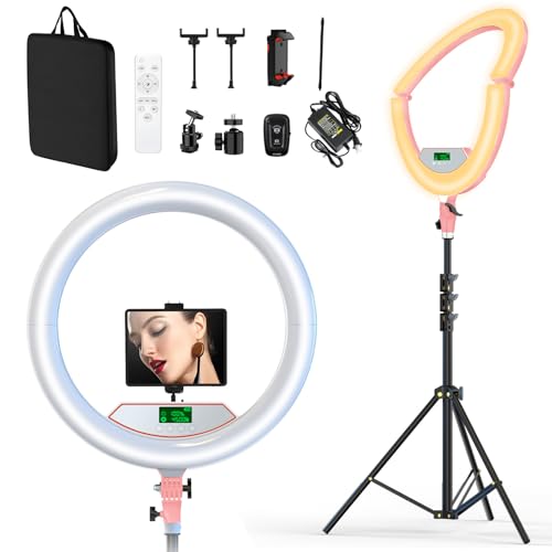 22" Large Ring Light with Stand,Foldable LED Big Ring Light Tripod for iPhone Phone Ipad, 75" Tall Tripod Touch Screen,Wireless Remote for Live Stream,YouTube,TikTok Video Shooting Pink - color: Pink