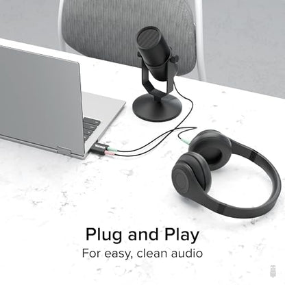 Plugable USB Audio Adapter Adds 3.5mm Speaker and Microphone Ports Because Your Laptop or PC Lacks an Audio Jack; Compact External Sound Card Replacement, Plug-and-Play for Windows, Mac, Linux