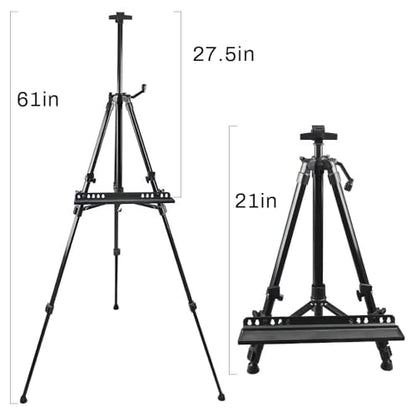 RRFTOK 21-61 Inch Adjustable Art Easel Stand for Painting with Tray | Portable metal easel with paintbrush tray for painting, canvas holder, artists, adults and floor use - style: 61B 1-Pack