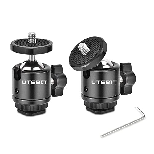 UTEBIT 2 Pack Mini Tripod Ball Head with 1/4" Camera Hot Shoe Mount, Black | 360° Vertical Pan 90° Camera Mount Adapter Photograph Attachment Accessories for Action Cameras Cam Light Microphone - size: 20mm ball head