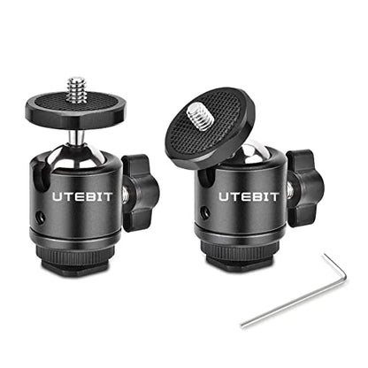 UTEBIT 2 Pack Mini Tripod Ball Head with 1/4" Camera Hot Shoe Mount, Black | 360° Vertical Pan 90° Camera Mount Adapter Photograph Attachment Accessories for Action Cameras Cam Light Microphone - size: 20mm ball head