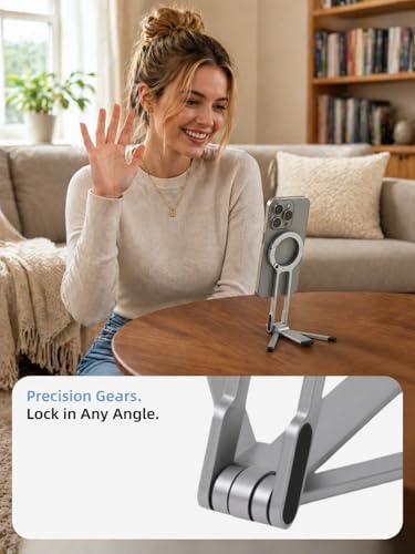 Mini Pocket Magnetic Phone Tripod – Aluminium Foldable Stand with Strong Magnet, Maglock Smartphone Tripod Compatible with iPhone 17 16 15 14 13 12 Series, Silver - color: Silver