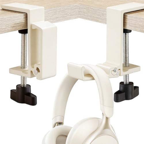 Aluminum Alloy Foldable Headphone Stand for Desk , Headphone Holder - Headset Stand Hook Mount, PC Gaming Headset Holder Under Desk Clamp for Office, Computer, Student Class Table, Handmade Table - color: Milky White