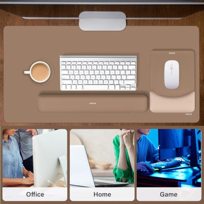 MOSISO Keyboard Mouse Pad Set, Large Gaming Mouse Pad&Rectangular Keyboard Wrist Rest&Mousepad with Wrist Rest&Coaster, Ergonomic Non-Slip&Easy Typing Pad with Curved Silicone Lining, Mocha - color: Mocha