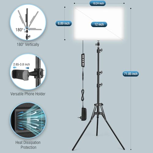 2-Pack LED Video Light Kit with 63'' Tripod Stand, 2500K-8500K Dimmable Studio Light Photography Panel Lighting for Video Recording Game Live Streaming Podcast YouTube Filming, Phone Holder
