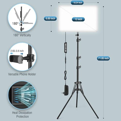 2-Pack LED Video Light Kit with 63'' Tripod Stand, 2500K-8500K Dimmable Studio Light Photography Panel Lighting for Video Recording Game Live Streaming Podcast YouTube Filming, Phone Holder