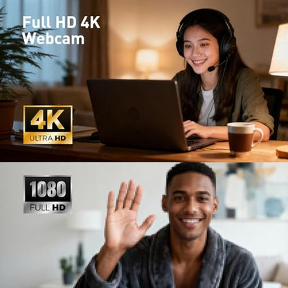 4K Center Screen Webcam with Microphone, AutoFocus 4K Middle Screen Webcam USB Type-C/A Adapter, Eye Level Camera Plug&Play (Clamp)