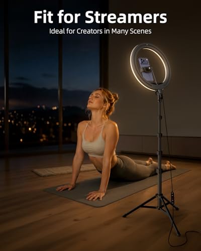 TODI 12" Ring Light with 63" extendable Tripod Stand, Selfie RingLight with Phone Holder and Selfie Remote, 2-in-1 Dimmable LED Ring Light for Makeup, Live Stream, Photography - color: Black
