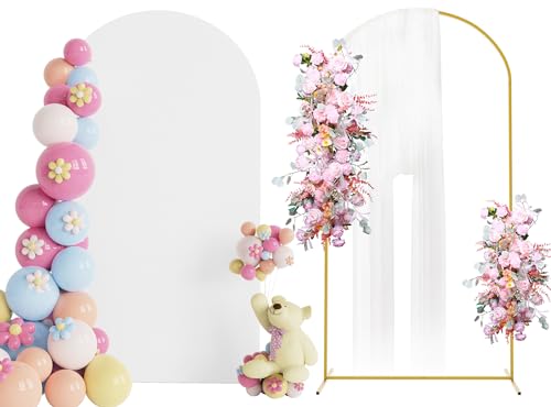 Arch Backdrop Stand and Cover Set, 7.2ft, Metal Arch Stand with White Cover, Arched Background Frame for Wedding, Birthday Party, Baby Shower, Photography Decoration - color: White, size: 7.2ft x 4ft