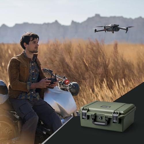 Lykus PVC1 Waterproof Hard Camera Case with Padded Dividers for Cameras, Lenses, Dual DJI Mavic/Air/Mini/Flip drones - color: Green PVC1